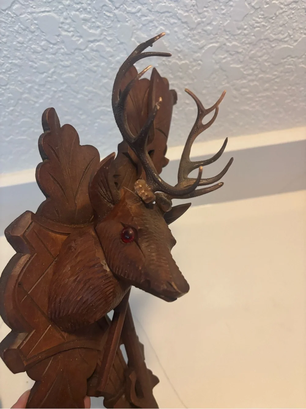 Vintage Carved Wood Deer Hunting Wall Plaque Rifle & Antlers Rustic Cabin Decor